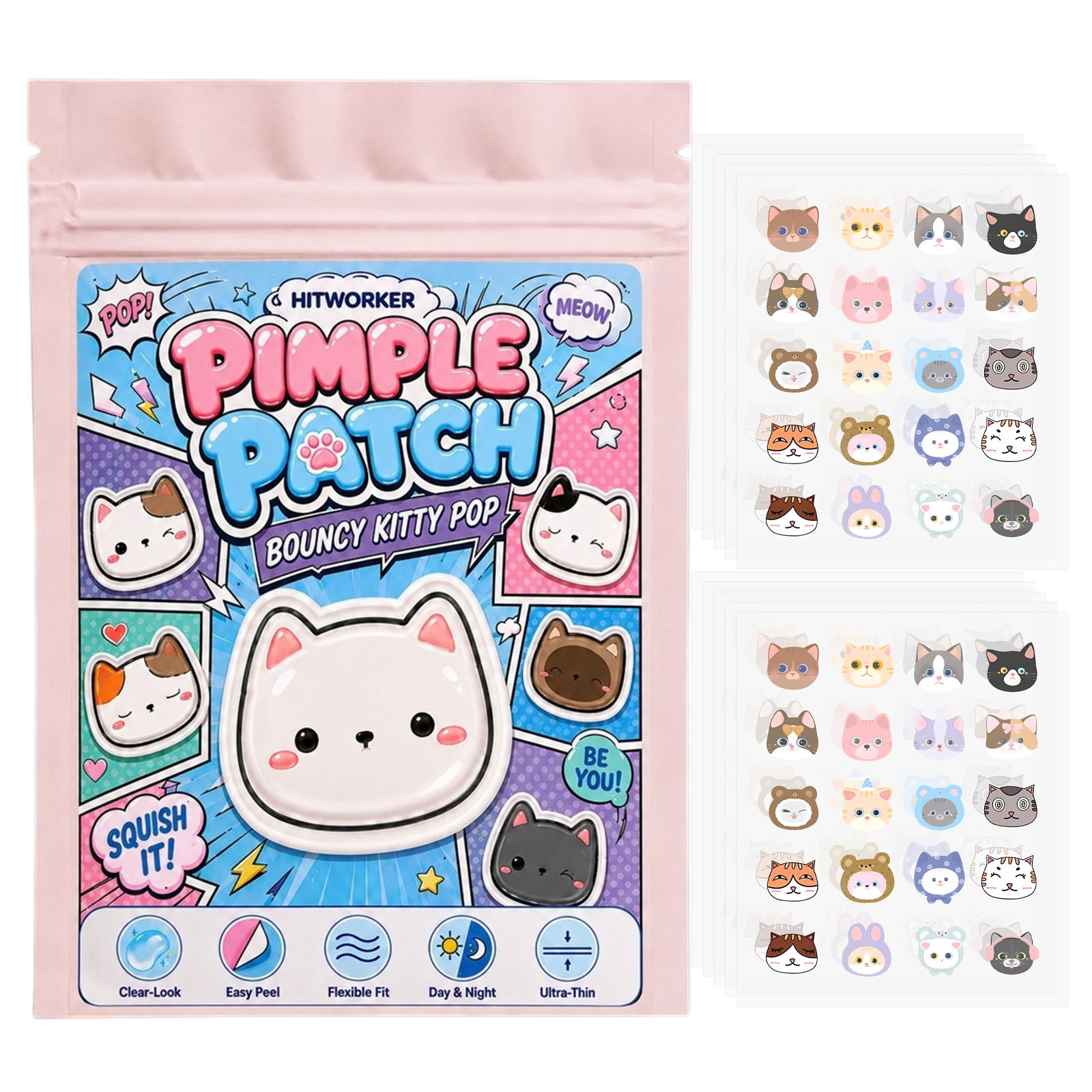 Peptide Neck Cream - 100pcs Cute Cat Pimple Patches, Hydrocolloid
